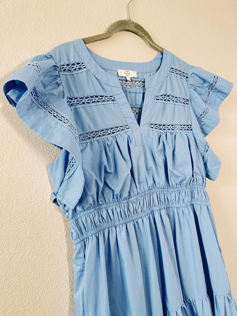 Entro Light Blue Maxi Dress with Crochet Details and Flutter Sleeves - Picture 4 of 10